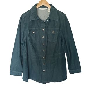 Roaman's Jean Jacket Size 16W Dark Green Denim Silver Buttons